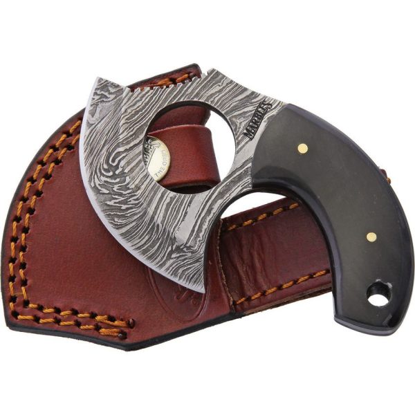 Marbles Damascus Skinner - Horn Handle Finger Ring