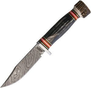 Marbles Skinner Damascus Steel Fixed Blade Knife Horn Handle