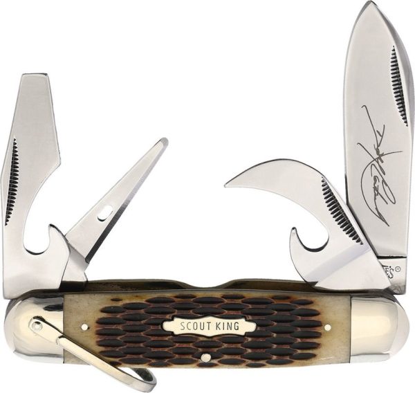 MR468.jpg Marbles Scout King Dave Canterbury Folding Knife 4.25" Brown Bone