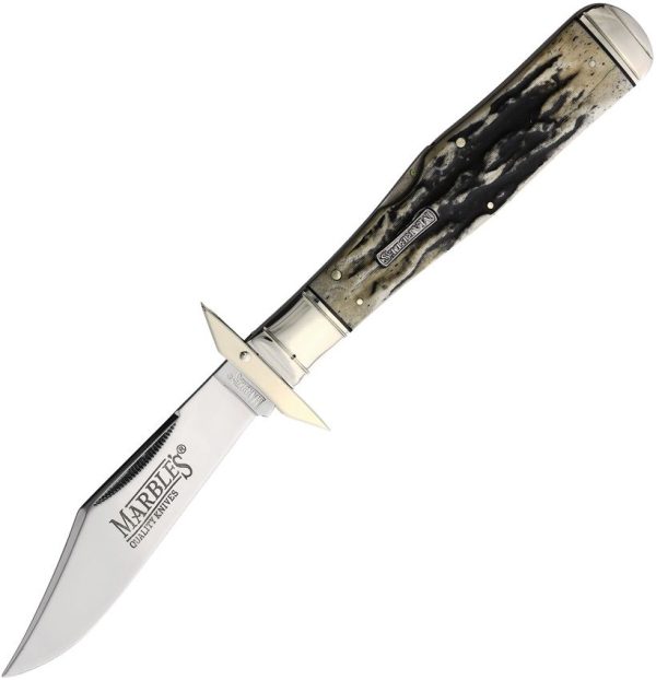 Marbles Large Lockback Swing Guard Folding Knife Black Stag 4.38"