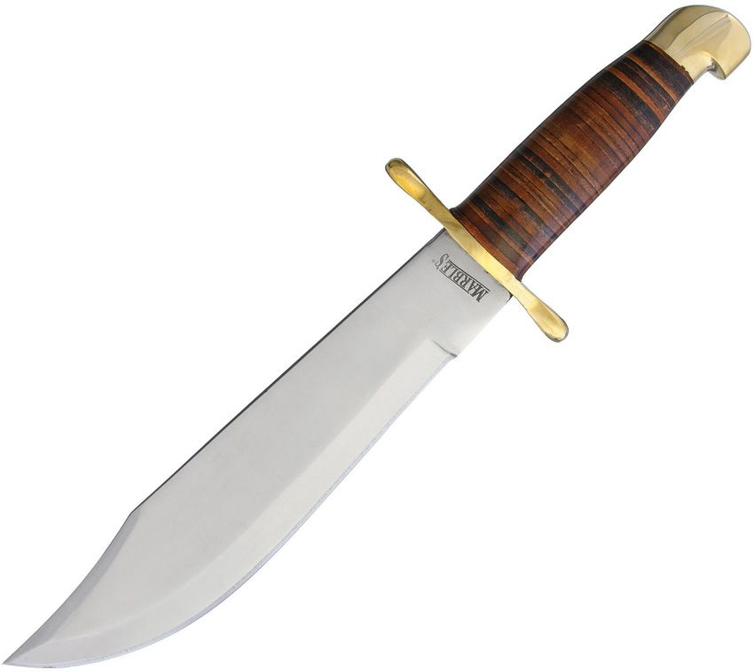 Marbles 10.5" Bowie Fixed Blade Knife Stacked Leather Handle w/ Sheath