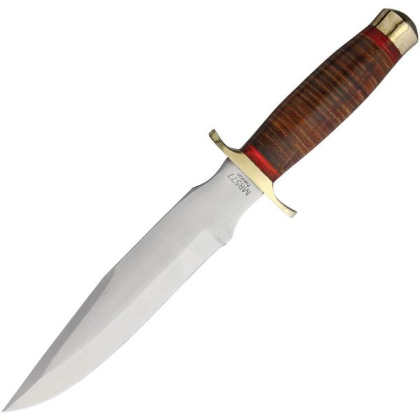 Marbles Stacked Leather Bowie Fixed Blade - 9 Inch