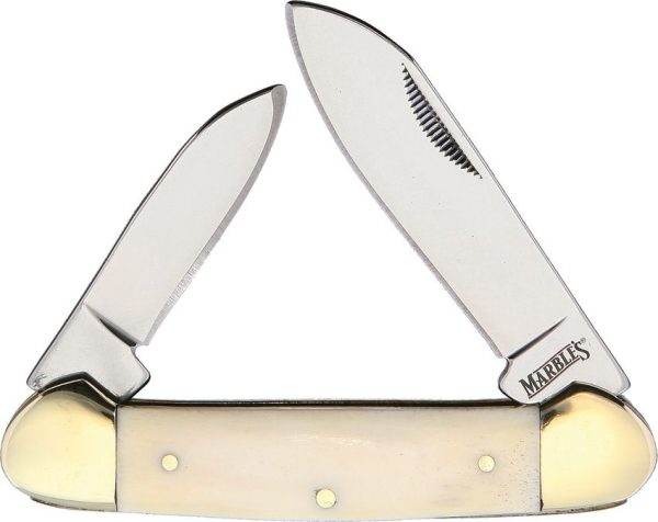 MR580.jpg Marbles Canoe White Smooth Bone Folding Knife 3.63"