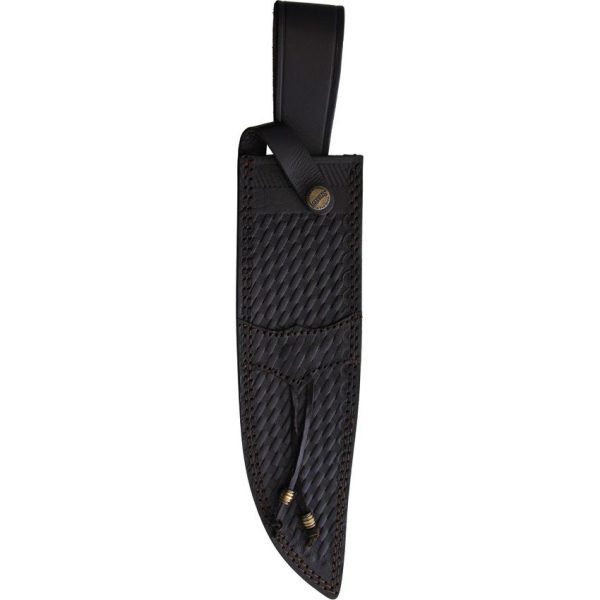 Marbles Damascus Bowie Fixed Blade Stacked Leather Handle