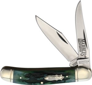 MR609.jpg Marbles Copperhead Green Stag Bone Folding Knife, 3.75" Closed