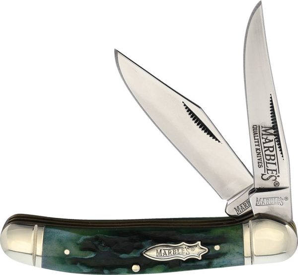 Marbles Copperhead Green Stag Bone Folding Knife, 3.75" Closed