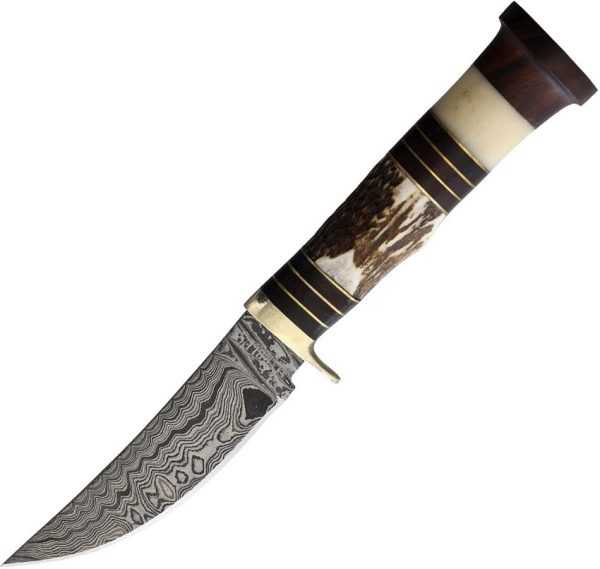 Marbles Damascus Skinner Fixed Blade - Wood Horn Stag
