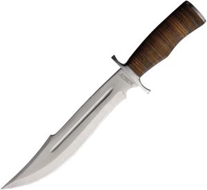 Marbles Stacked Leather Bowie Fixed Blade - Stainless