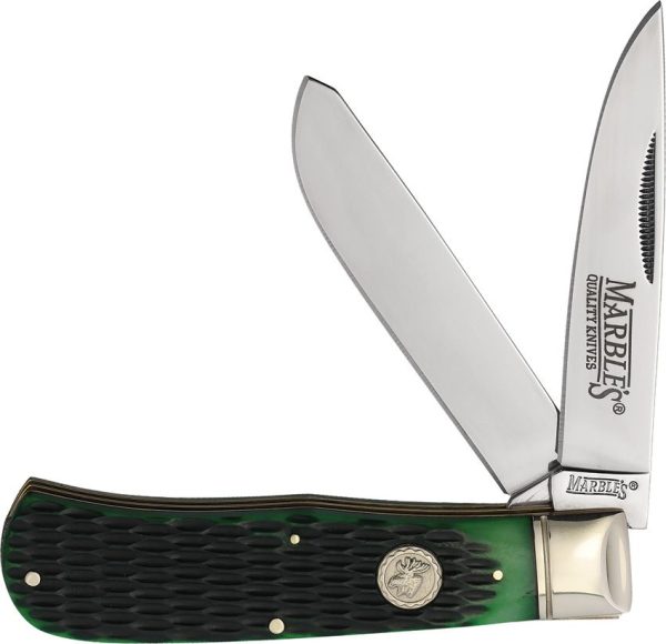MR630.jpg Marbles Jumbo Trapper Green Bone Folding Knife 4.5"