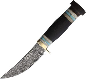 Marbles Hunter Damascus Fixed Blade Knife 4.5" Brown Wood
