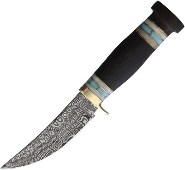 Marbles Hunter Damascus Fixed Blade Knife 4.5" Brown Wood