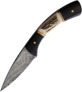 Marbles 3" Damascus Fixed Blade Knife with Stag Handle and Sheath