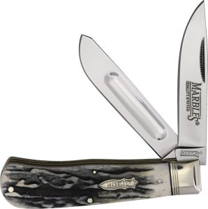 MR674.jpg Marbles Jumbo Trapper Folding Knife 4.5" Black Stag Bone
