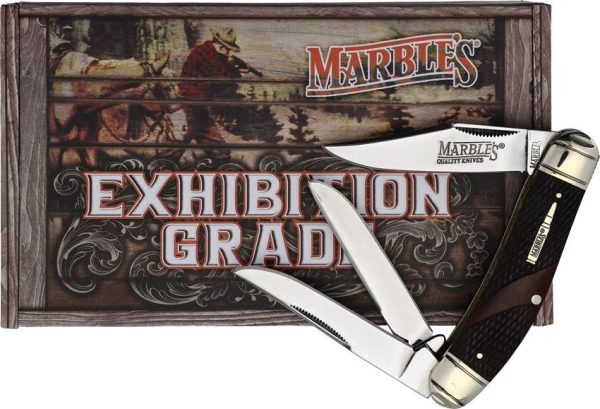 Marbles Sowbelly Whittler Folding Knife Brown Check Bone 3.75"