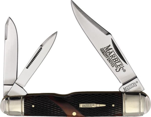 Marbles Large Whittler Folding Knife Brown Checkered Bone 4.5"