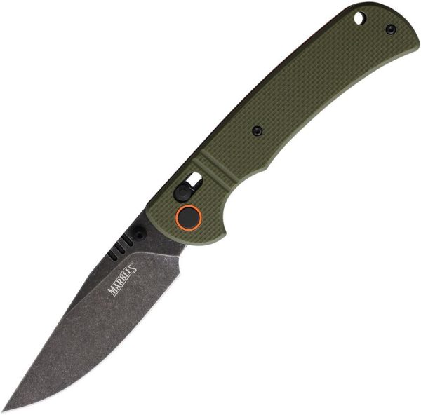 MR694.jpg Marbles Slide Lock Folding Knife 3.5" Black Stonewash Blade Green G10
