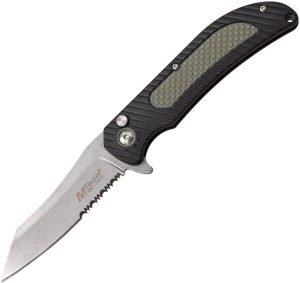 MTech Button Lock Folding Knife 3.5" Stonewash Blade Black Handle