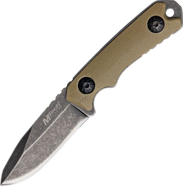 MTech MT2030 Neck Knife - Stonewash Drop Point Tan G10