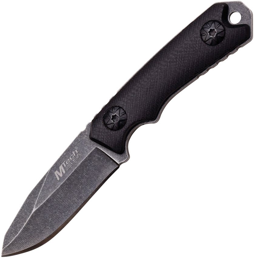 MTech 2" Stonewash Stainless Neck Knife with Black G10 Handle