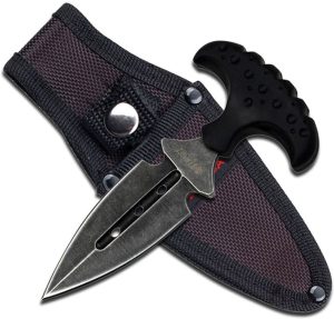 MTech Push Dagger Double Edge Stonewash - Black Rubber