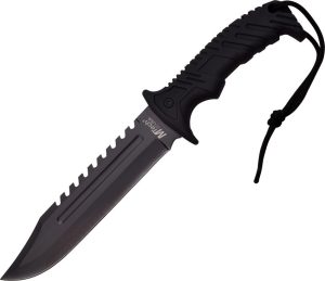MTech Fixed Blade Sawback 440 - Black Rubber Handle