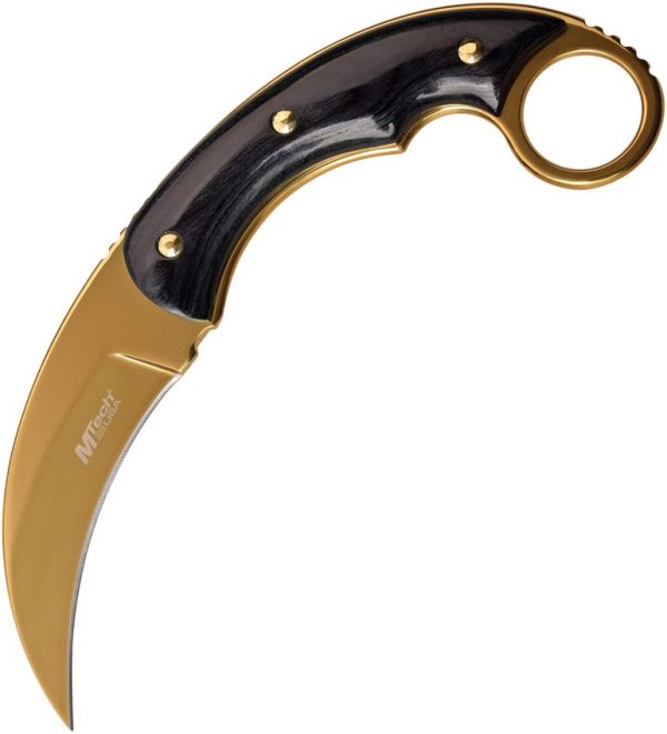 MTech Fixed Blade Knife 3.5" Gold TiNi Stainless Steel Black Handle
