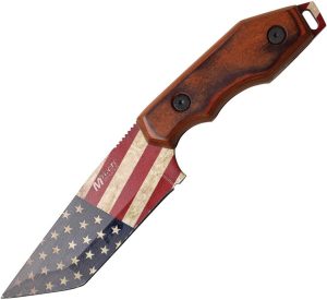 MTech American Flag Fixed Blade 4.25in Tanto Pakkawood