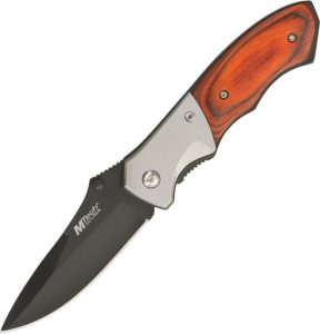 MTech Linerlock Spear Point Folding Knife - Brown Pakkawood