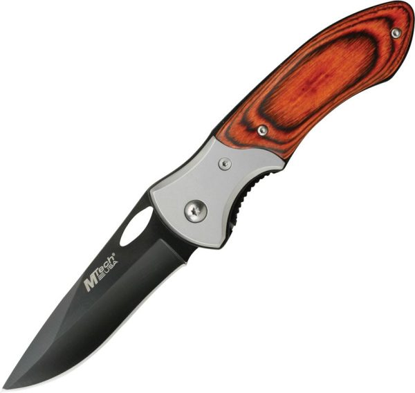 MTech Linerlock Drop Point Folding Knife - Brown Pakkawood