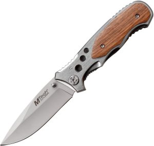 MTech Linerlock Rosewood Folding Knife - Stainless Handle