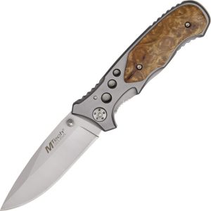 MTech Linerlock Burl Wood Folding Knife - Aluminum Handle