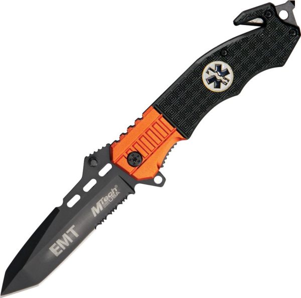 MTech Rescue EMT Linerlock Black Orange Serrated