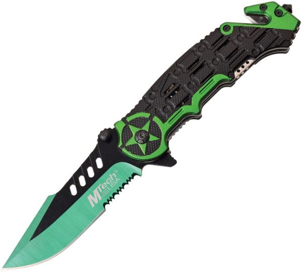MTech Rescue Linerlock A/O Green Black Aluminum