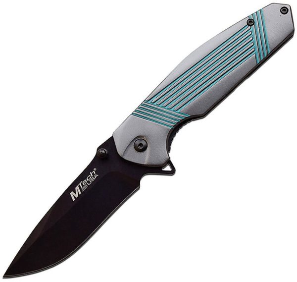 MTech Stripe Framelock A/O - Gray Teal Handle