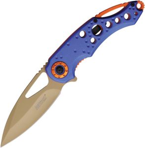 Mtech Linerlock A/O Drop Point Blue Gold Blade