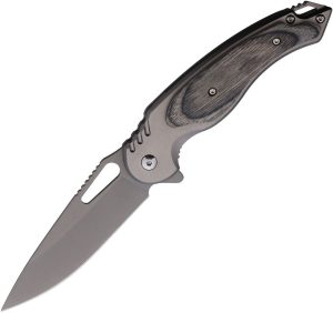 Mtech Linerlock A/O Gray Stainless Wood Onlay