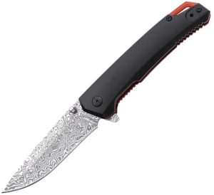 MTA2018BK.jpg Mtech Linerlock A/O Black Drop Point Damascus Knife