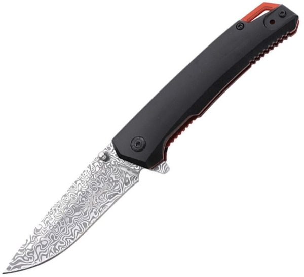 Mtech Linerlock A/O Black Drop Point Damascus Knife