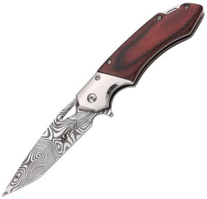 Mtech Linerlock A/O Brown Wood Damascus Tanto Knife