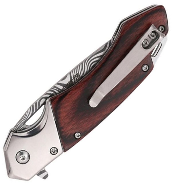 Mtech Linerlock A/O Brown Wood Damascus Tanto Knife