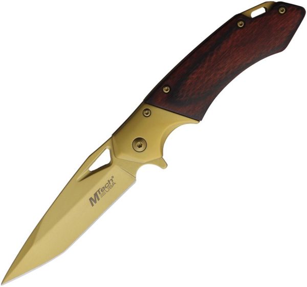 Mtech Linerlock A/O Gold Tanto Wood Handle Knife