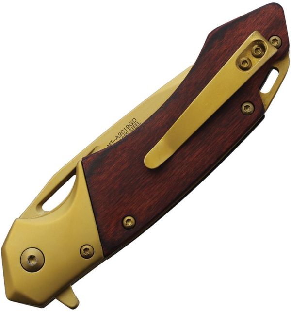 Mtech Linerlock A/O Gold Tanto Wood Handle Knife