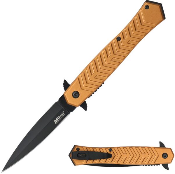 Mtech Linerlock A/O Assisted Folding Knife - Tan Aluminum
