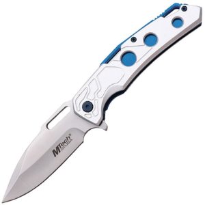 Mtech Linerlock A/O Drop Point - Silver/Blue Satin