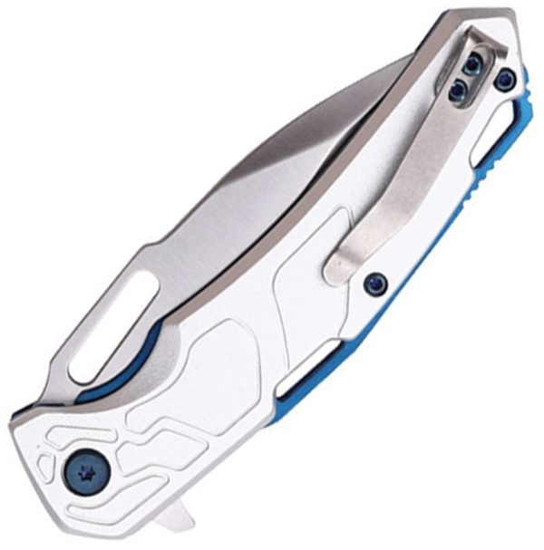 Mtech Linerlock A/O Drop Point - Silver/Blue Satin