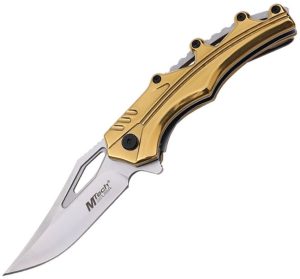 Mtech Linerlock A/O Clip Point - Gold TiNi Stainless