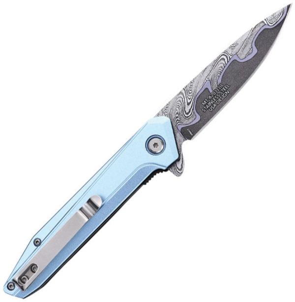 Mtech MTA2031 Linerlock Damascus Drop Point Blue
