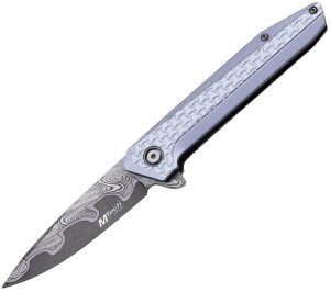 Mtech Linerlock A/O Gray Damascus Drop Point Knife