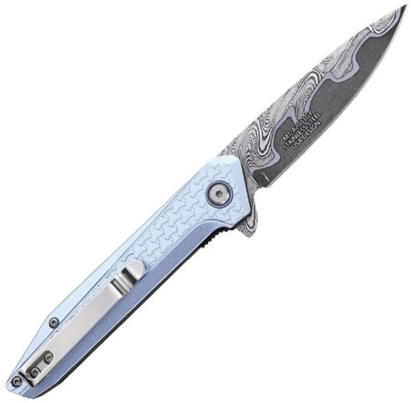 Mtech Linerlock A/O Gray Damascus Drop Point Knife