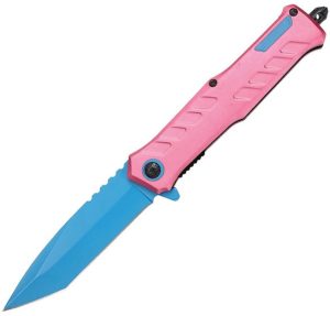 Mtech Linerlock A/O Pink/Blue Tanto Glass Breaker